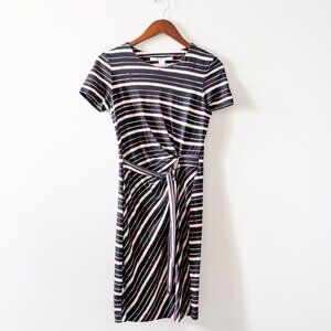 Diane Von Furstenberg Brie Striped Pink Black Silk Dress